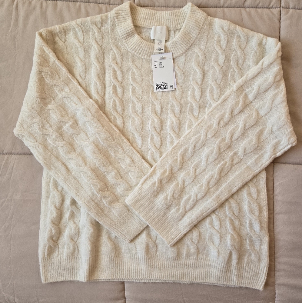 H&M Cream Cable-Knit Sweater, XXS